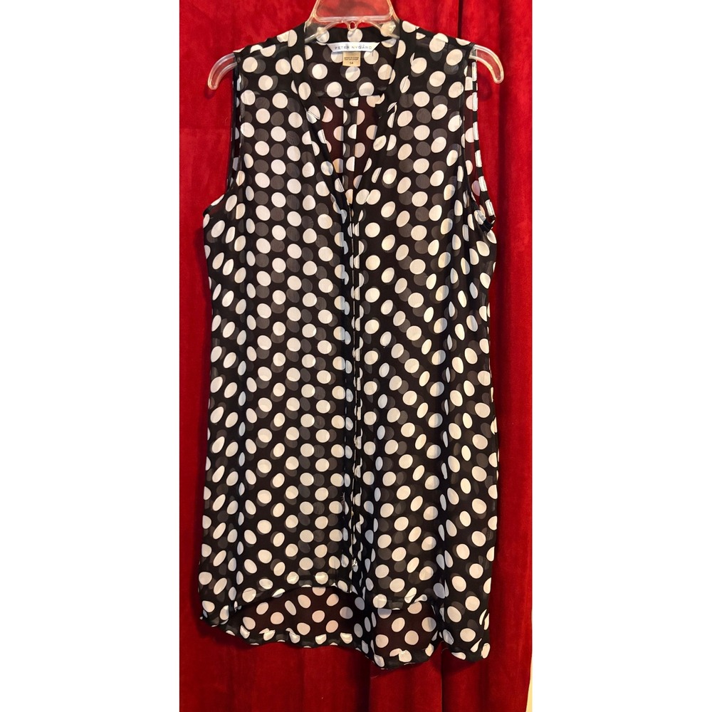 Peter Nygard Womens Black White Polka Dot Sleeveless Button Down Tunic Top 14